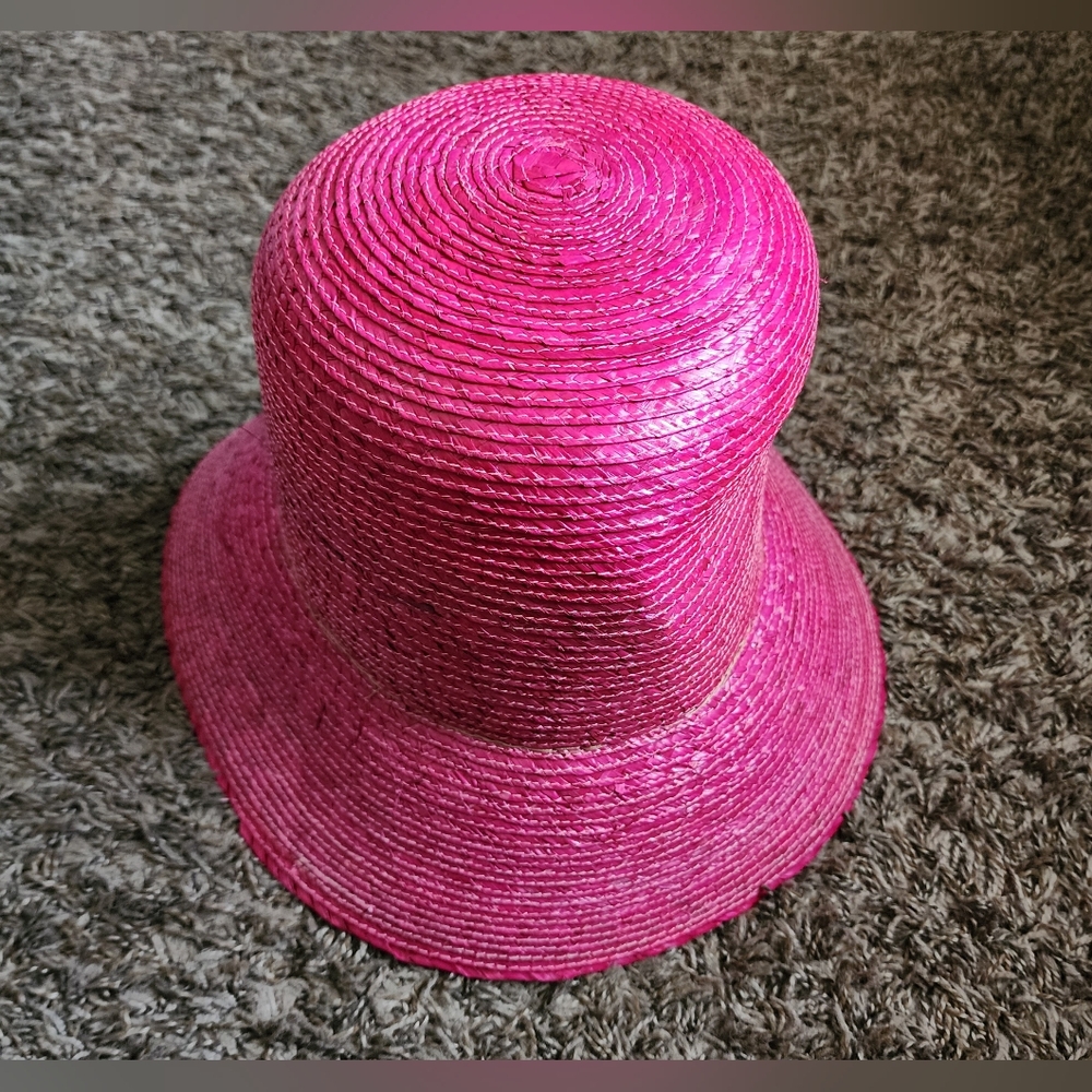 NWT Anthropologie ASN Pink High-Crown Natural Palm Leaf Bucket Hat O/S